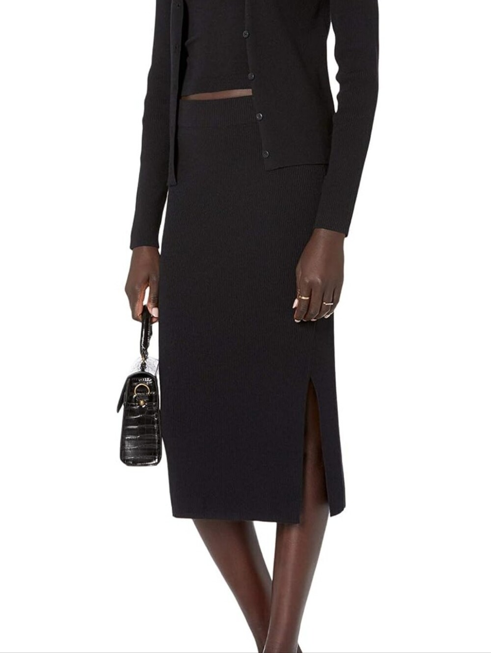 NEW The Drop Black Midi Side-Slit Midi Sweater Skirt XS